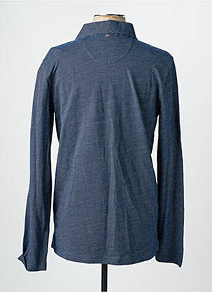 Polo tissage chiné manches longues bleu CAMBRIDGE homme
