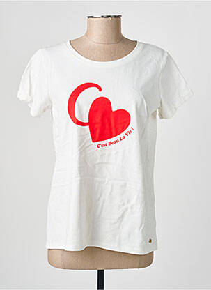 T-shirt sérigraphie floquée manches courtes blanc C'EST BEAU LA VIE femme
