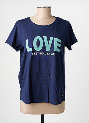 T-shirt sérigraphie floquée manches courtes bleu C'EST BEAU LA VIE femme