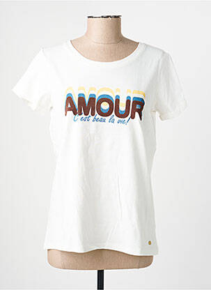 T-shirt sérigraphie floquée manches courtes blanc C'EST BEAU LA VIE femme