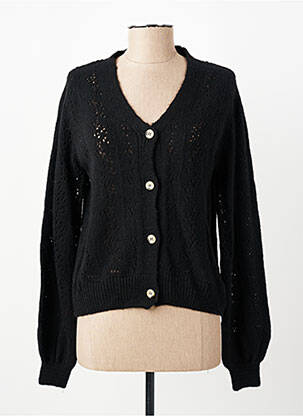 Gilet manches longues maille ajourée noir JULIE GUERLANDE femme