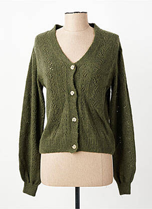 Gilet manches longues maille ajourée vert JULIE GUERLANDE femme