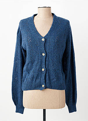 Gilet manches longues maille ajourée bleu JULIE GUERLANDE femme