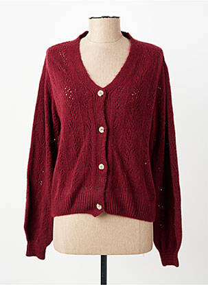 Gilet manches longues maille ajourée rouge JULIE GUERLANDE femme