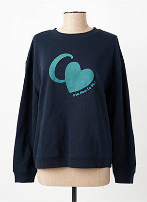 Sweat-shirt sérigraphie floquée manches longues bleu C'EST BEAU LA VIE femme