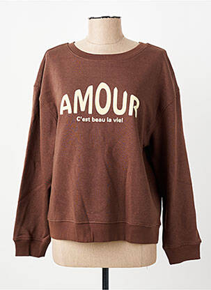 Sweat-shirt sérigraphie floquée manches longues marron C'EST BEAU LA VIE femme