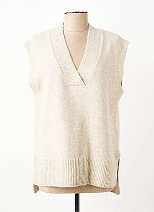 Pull tissage chiné sans manche beige C'EST BEAU LA VIE femme