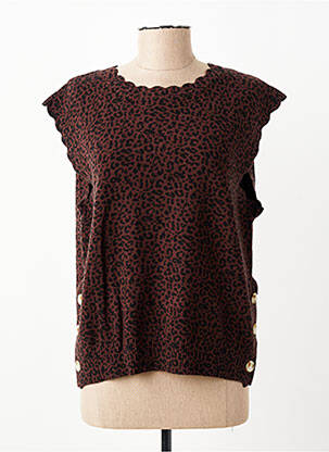 Pull coupe cintrée manches courtes marron C'EST BEAU LA VIE femme