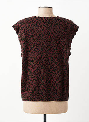 Pull coupe cintrée manches courtes marron C'EST BEAU LA VIE femme