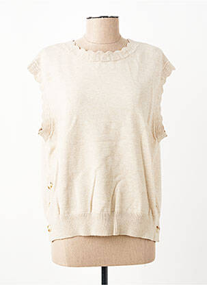 Pull tissage chiné sans manche beige C'EST BEAU LA VIE femme