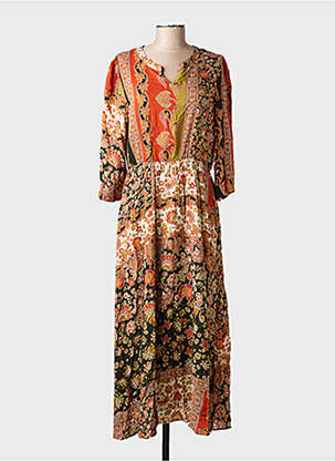 Robe longue imprimé fleurs manches 3/4 orange C'EST BEAU LA VIE femme