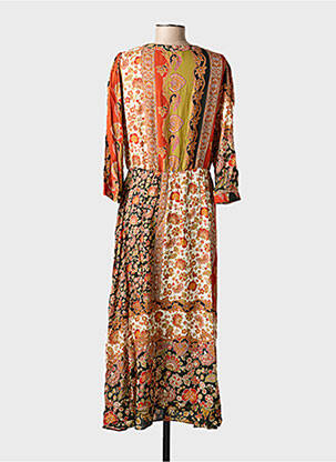 Robe longue imprimé fleurs manches 3/4 orange C'EST BEAU LA VIE femme