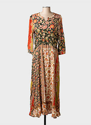 Robe longue imprimé fleurs manches 3/4 orange C'EST BEAU LA VIE femme
