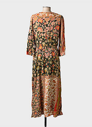 Robe longue imprimé fleurs manches 3/4 orange C'EST BEAU LA VIE femme