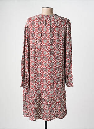 Robe mi-longue imprimé fleurs manches longues rouge C'EST BEAU LA VIE femme