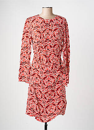 Robe mi-longue imprimé fleurs manches longues rouge C'EST BEAU LA VIE femme