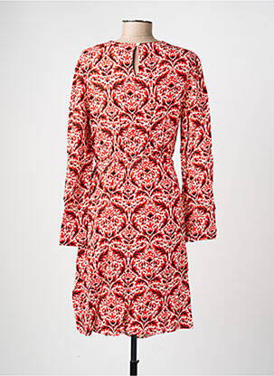 Robe mi-longue imprimé fleurs manches longues rouge C'EST BEAU LA VIE femme
