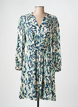 Robe mi-longue imprimé fantaisie manches longues bleu C'EST BEAU LA VIE femme