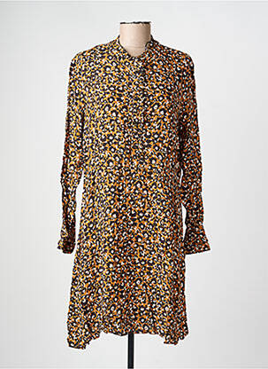 Robe mi-longue imprimé fleurs manches longues jaune C'EST BEAU LA VIE femme