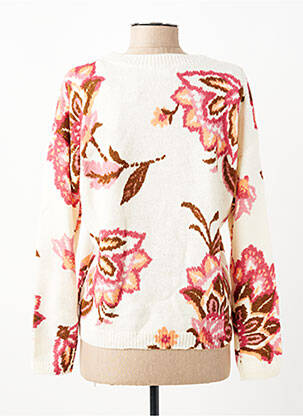 Pull coupe droite manches longues blanc C'EST BEAU LA VIE femme