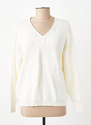Pull col v manches longues blanc C'EST BEAU LA VIE femme