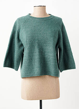 Pull coupe droite manches 3/4 vert C'EST BEAU LA VIE femme