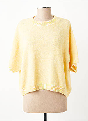Pull coupe droite manches courtes jaune C'EST BEAU LA VIE femme