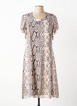 Robe mi-longue tissage crêpe manches courtes rose FRANCE RIVOIRE femme