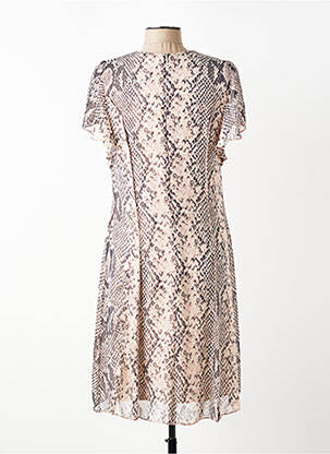 Robe mi-longue tissage crêpe manches courtes rose FRANCE RIVOIRE femme