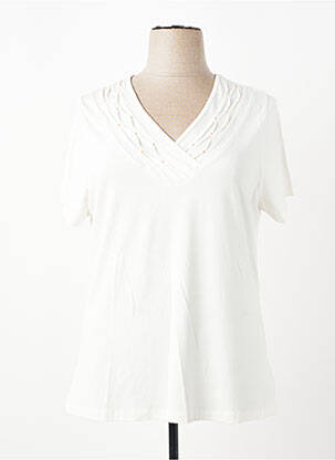 T-shirt col v manches courtes beige FRANCE RIVOIRE femme
