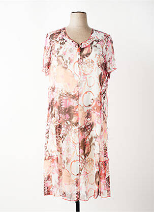 Robe mi-longue imprimé fantaisie manches courtes rose GEVANA femme