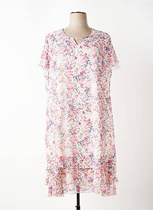 Robe mi-longue imprimé fleurs manches courtes rose ANNE KELLY femme