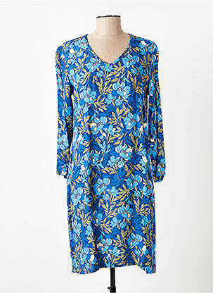 Robe mi-longue imprimé fleurs manches 3/4 bleu LE PETIT BAIGNEUR femme