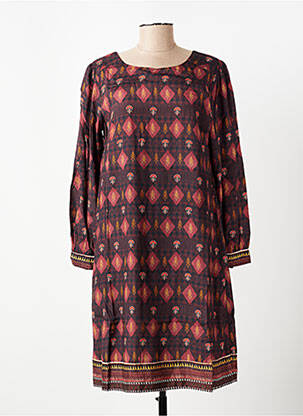 Robe mi-longue imprimé fantaisie manches longues marron AGATHE & LOUISE femme