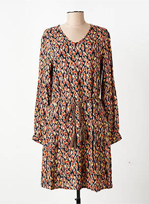 Robe mi-longue imprimé fantaisie manches longues marron AGATHE & LOUISE femme