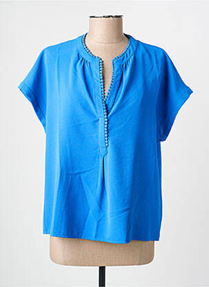 Blouse tissage crêpe manches courtes bleu JULIE GUERLANDE femme