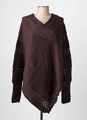 Pull tunique maille ajourée manches longues marron CREAM femme