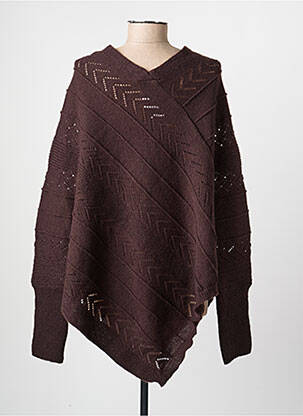 Pull tunique maille ajourée manches longues marron CREAM femme