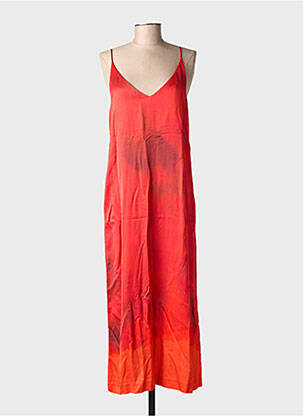Robe longue coupe fluide fines bretelles orange MASSIMO DUTTI femme