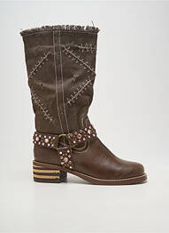 Bottes tissage satiné talon de 4 à 6cm marron CASSIS COTE D'AZUR femme