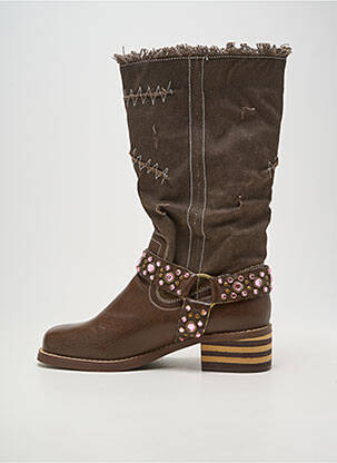 Bottes tissage satiné talon de 4 à 6cm marron CASSIS COTE D'AZUR femme