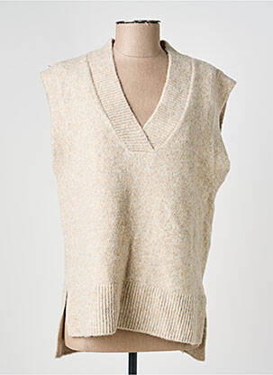 Pull tissage chiné sans manche beige C'EST BEAU LA VIE femme