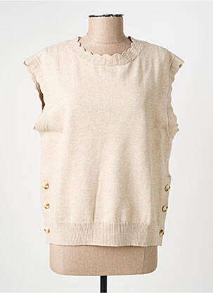 Pull tissage chiné sans manche beige C'EST BEAU LA VIE femme