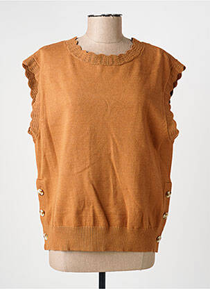 Pull tissage chiné sans manche marron C'EST BEAU LA VIE femme