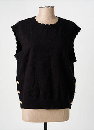 Pull tissage chiné sans manche noir C'EST BEAU LA VIE femme