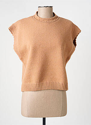 Pull coupe cintrée manches courtes beige C'EST BEAU LA VIE femme