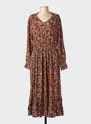 Robe longue manches longues manches longues marron C'EST BEAU LA VIE femme