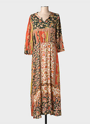 Robe longue imprimé fleurs manches 3/4 orange C'EST BEAU LA VIE femme