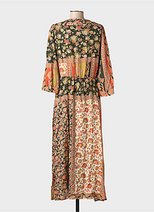 Robe longue imprimé fleurs manches 3/4 orange C'EST BEAU LA VIE femme