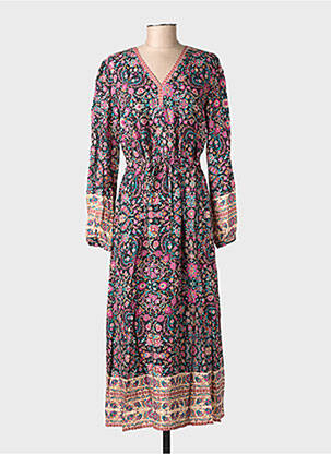 Robe longue tissage popeline manches longues noir C'EST BEAU LA VIE femme